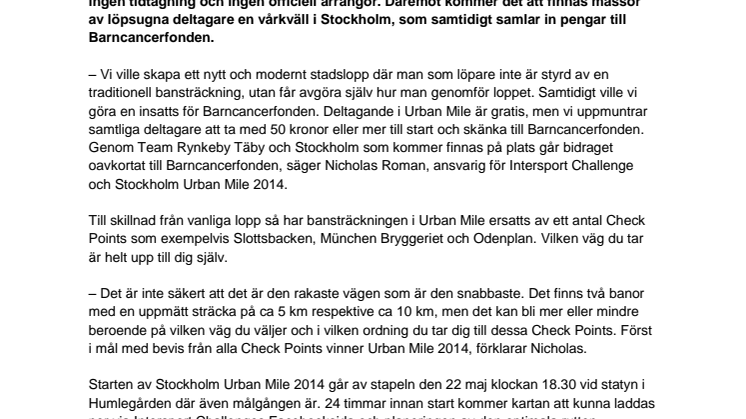 Intersport Challenge lanserar Stockholm Urban Mile 2014