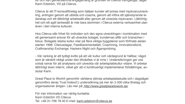 Citerus - en av Sveriges bästa arbetsplatser