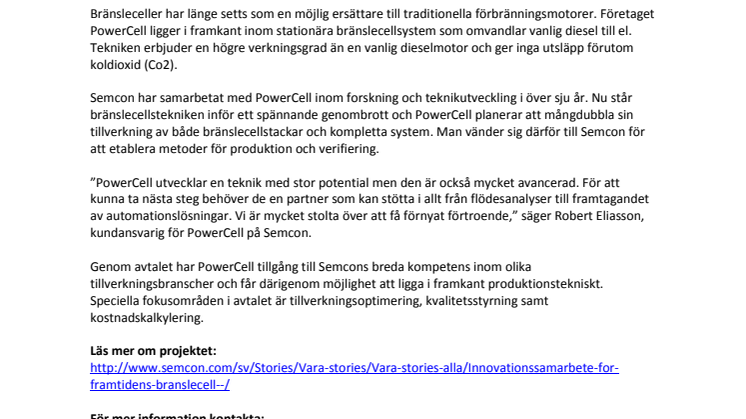 Semcon tecknar nytt avtal inom bränsleceller