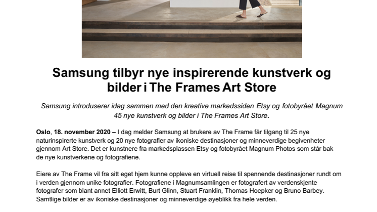 Samsung tilbyr nye inspirerende kunstverk og bilder i The Frames Art Store
