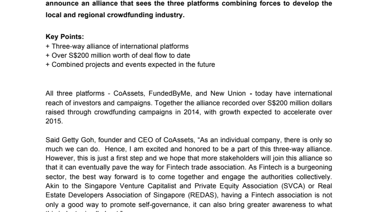 Singapore's Crowdfunding Scene Surges Forward with Three-Party Alliance
