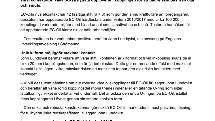 Engcon förbättrar automatisk koppling för hydrauliska verktyg