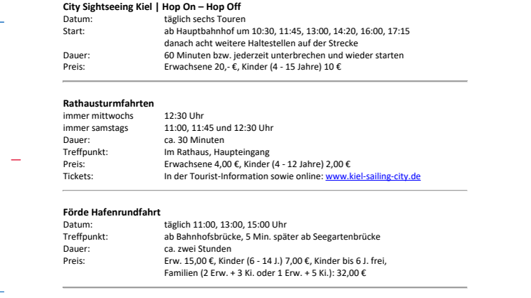 Regelmäßige Termine in Kiel