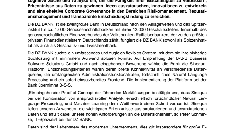 Zweitgrößte Bank in Deutschland entscheidet sich für die kognitive Such- und Analyseplattform von Sinequa