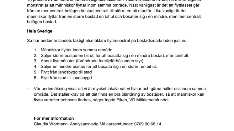 Allra vanligast att flytta inom samma område i Västra Götaland 