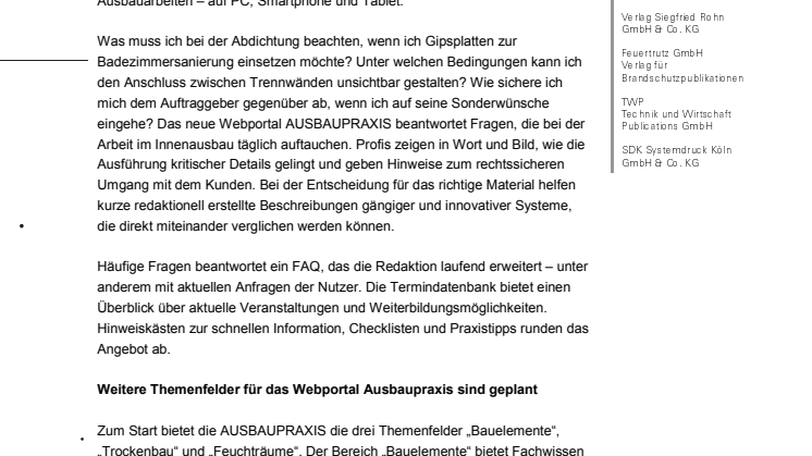 AUSBAUPRAXIS: Neues Portal für Ausbauprofis geht online 