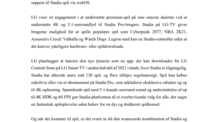  LG’s smart-fjernsyn får gamingtjenesten Stadia i 2021