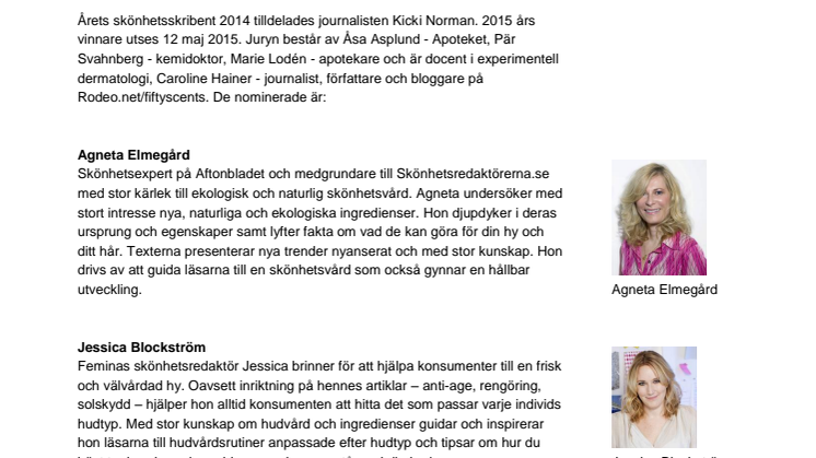 ​Apoteket utser Årets Skönhetsskribent 2015
