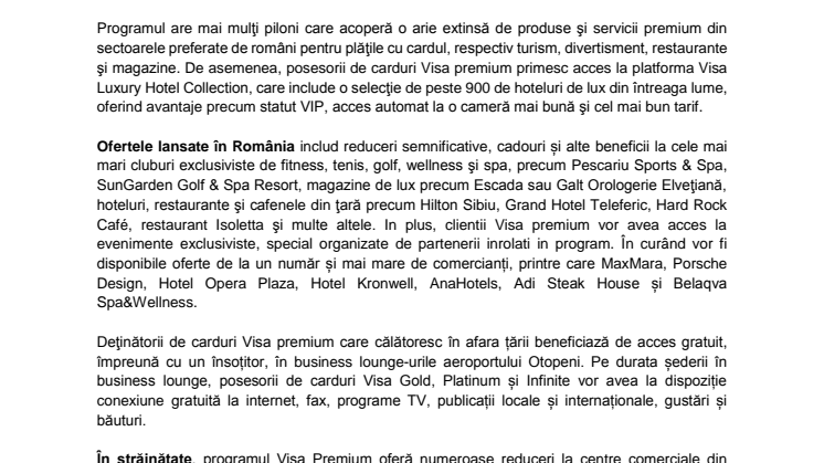 Visa lansează un program cu oferte exclusiviste pentru deținătorii de carduri premium 
