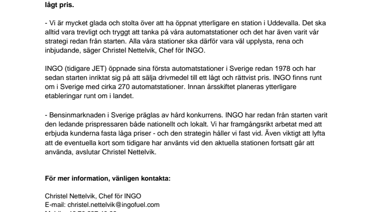 INGO har öppnat ny automatstation i Uddevalla