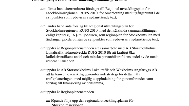 Yttrande över RUFS 2010 (MP, V)