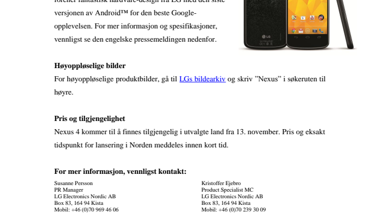 LG OG GOOGLE PRESENTERER NEXUS 4 
