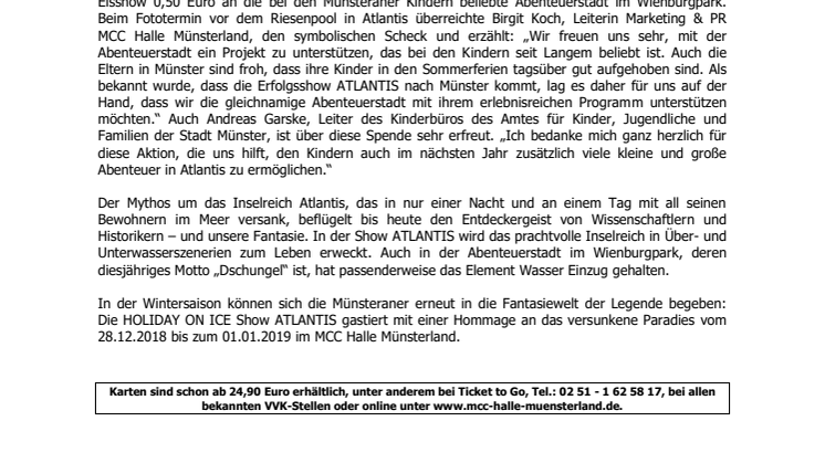 HOLIDAY ON ICE startet Spendenaktion für Kinder-Abenteuerstadt Atlantis in Münster