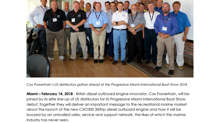 Cox Powertrain - Miami International Boat Show: Cox teams with US Distributors Ahead of CXO300 Diesel Outboard Engine Launch