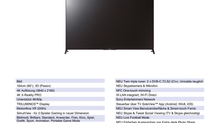 Datenblatt KD-65X8505B von Sony