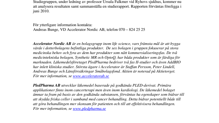 PledPharma avslutar cancerstudie