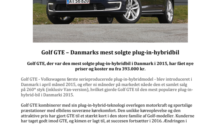 Golf GTE – Danmarks mest solgte plug-in-hybridbil