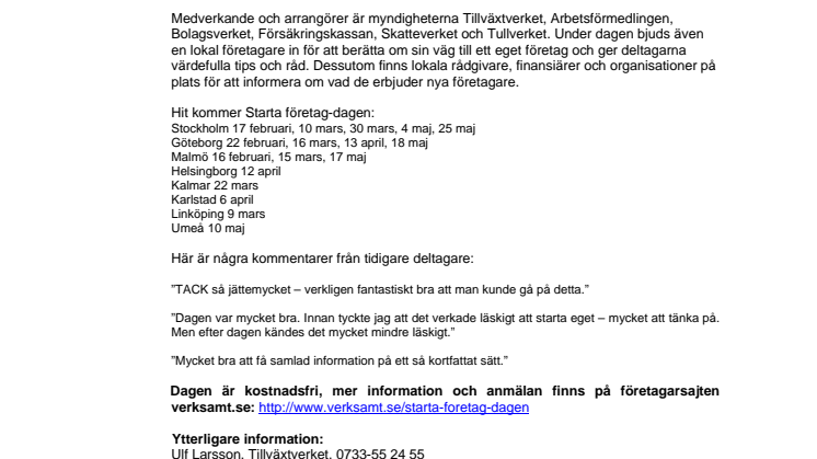 Hit kommer Starta företag-dagen våren 2011