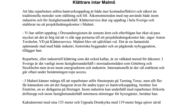 Klättrare intar Malmö