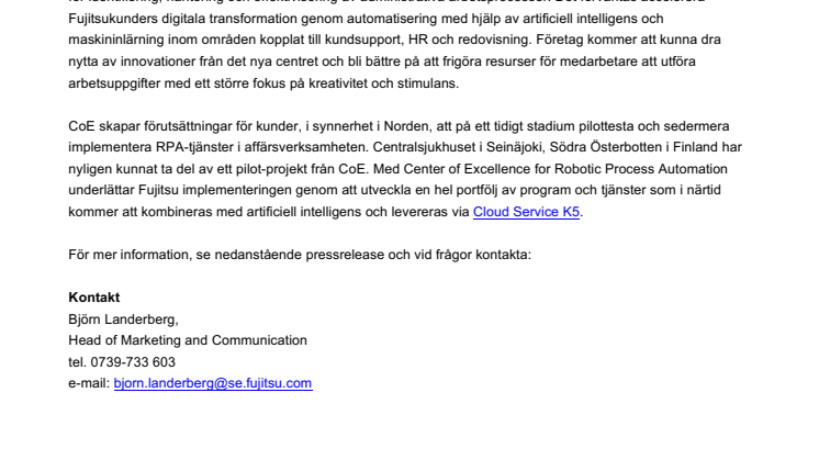 Fujitsu upprättar ett kompetenscentrum för ”Robotic Process Automation” i Köpenhamn 