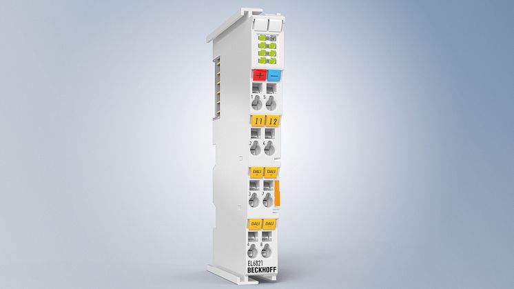 Det 1-kanaliga kommunikationsgränssnittet EL6821 integrerar smidigt DALI/DALI-2-komponenter i kraftfulla EtherCAT-nätverk.