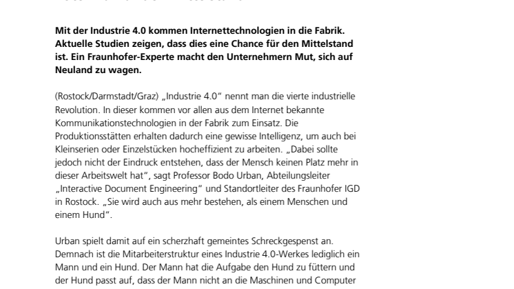Industrie 4.0: Fraunhofer-Forscher sieht großes Potenzial für den Mittelstand