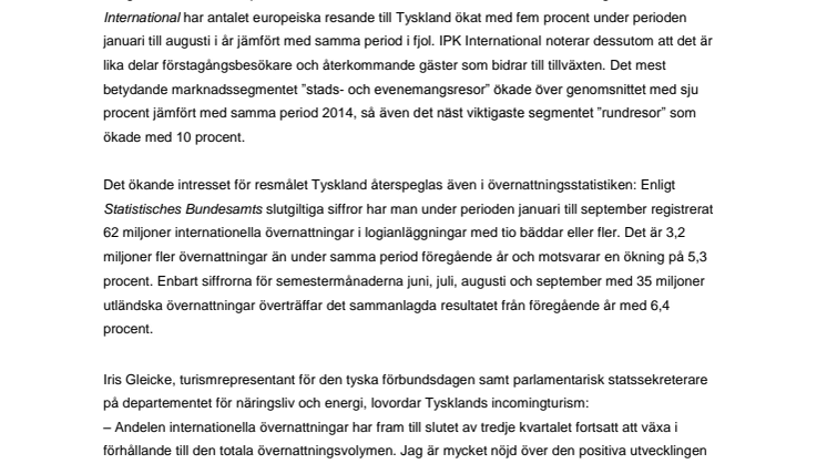 ​Positiv utveckling för europeisk turism i Tyskland
