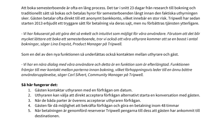Tripwell lanserar ett enklare sätt för uthyrning av semesterbostäder
