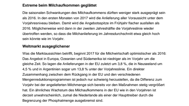 Milchmarkt 2017 fester als in den Vorjahren
