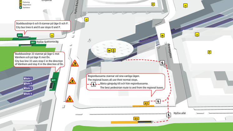 Flyttade busshållplatser på Hyllie station