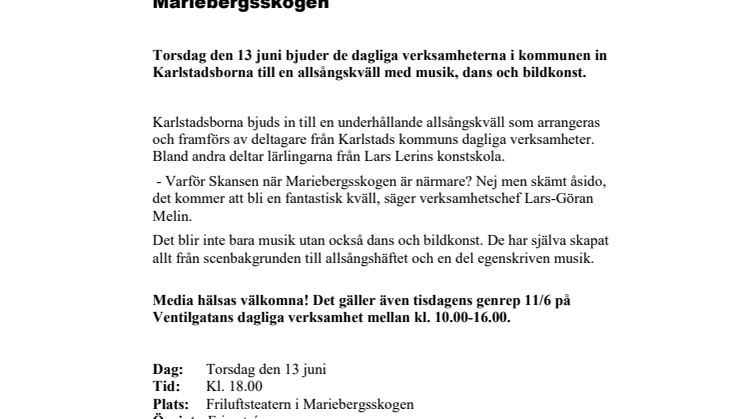 Pressinbjudan: Dagliga verksamheter arrangerar allsång i Mariebergsskogen