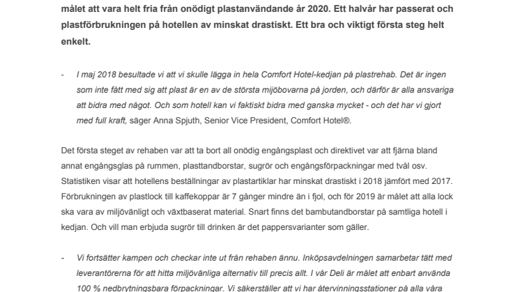 Lyckat resultat av hotellkedjans plastrehab