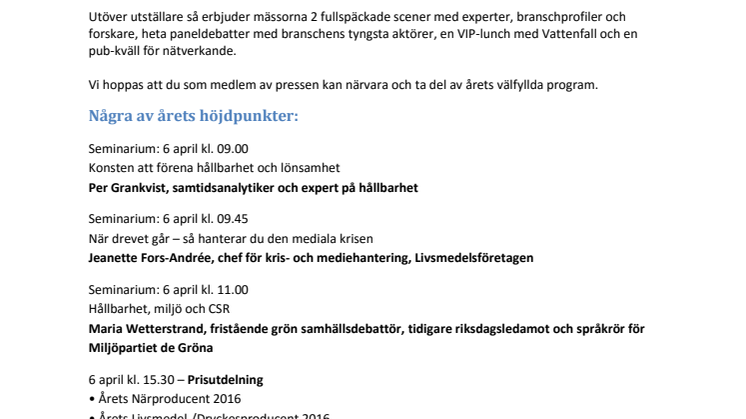 Pressinbjudan:  Food Chain Nordic och Easyfairs Food Ingredients Nordic 2016 6 – 7 april 2016, Malmömässan