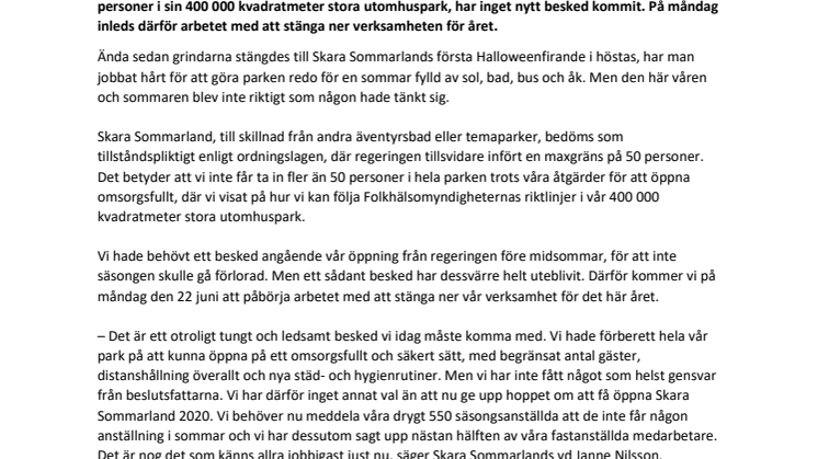 Inget besked om öppning för Skara Sommarland