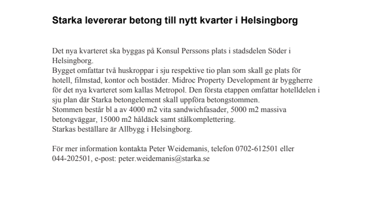 Starka levererar betongelement till nytt kvarter i Helsingborg