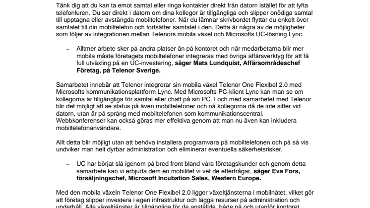 Telenor bygger Mobil UC på Microsoft Lync