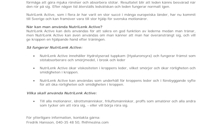 Nordisk lansering av NutriLenk Active
