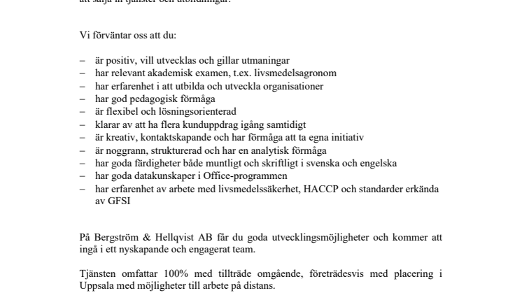 Vill du jobba som konsult på Team Bergström & Hellqvist AB?