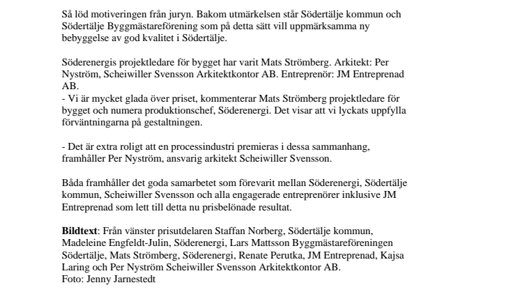 Igelsta kraftvärmeverk utsedd till Årets byggnad i Södertälje
