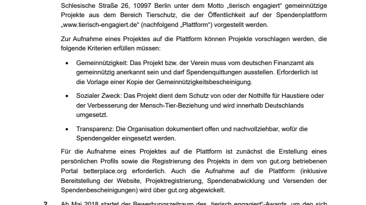 Alle Teilnahmebedingungen zum "tierisch engagiert"-Award 2018