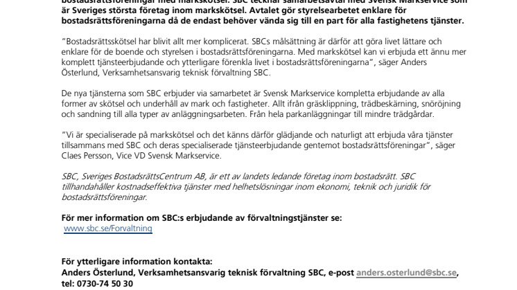 SBC UTÖKAR TJÄNSTERNA MED SVENSK MARKSERVICE