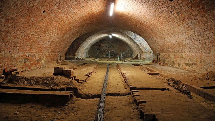 Der Eingangsbereich der Kasematten der früheren Pleißenburg unter dem Neuen Rathaus Leipzig
