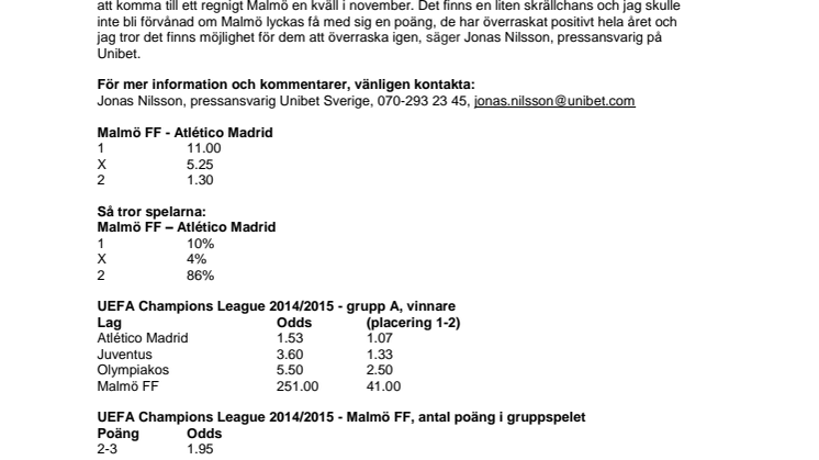Malmö FF fortsatt högoddsare