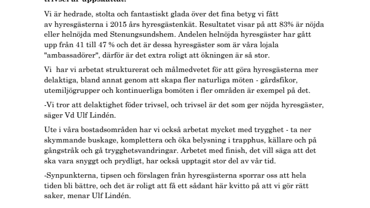 Hyresgästerna ger Stenungsundshem toppenbetyg