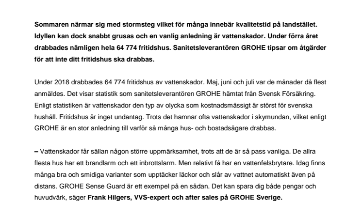 Högsäsong för vattenskador: Så undviker du att ditt fritidshus drabbas