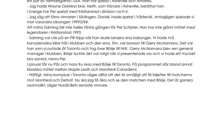 Per åker med Börje Salming "hem" till Toronto