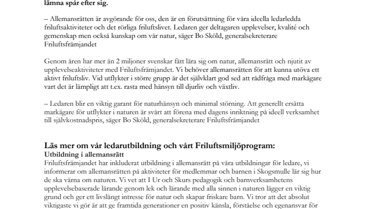 Friluftsfrämjandet gillar allemansrätten