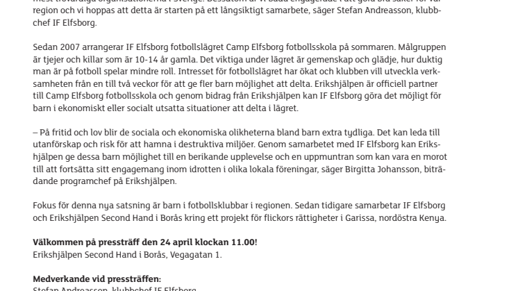Erikshjälpen i fördjupat samarbete med Elfsborg