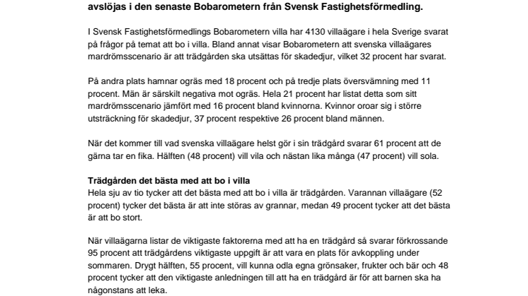 Bobarometern kartlägger villamarknaden: Skadedjur är skräcken för svenska villaägare – favoritsysselsättningen är att fika