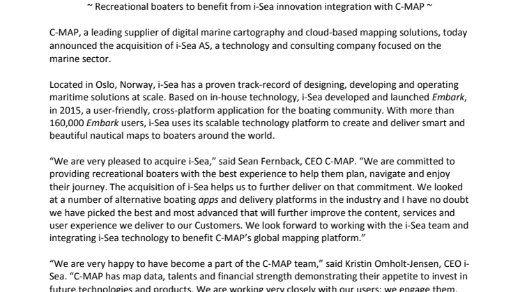 C-MAP Acquires i-Sea